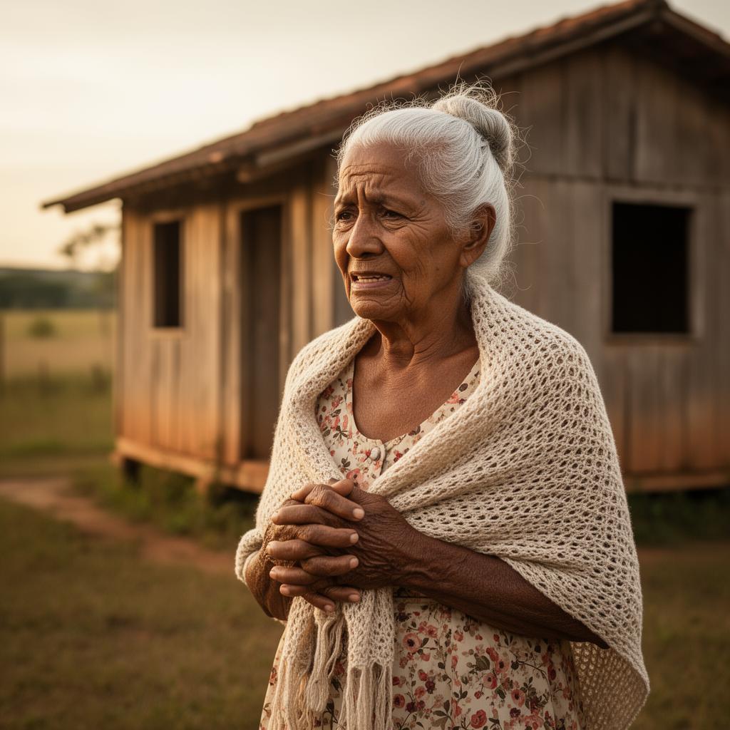 Dona Marlene em frente à sua casa